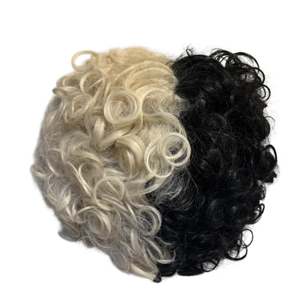 NEW Wig Two-Tone Black & White Curly Hairpiece Cosplay Cruella Women Hair